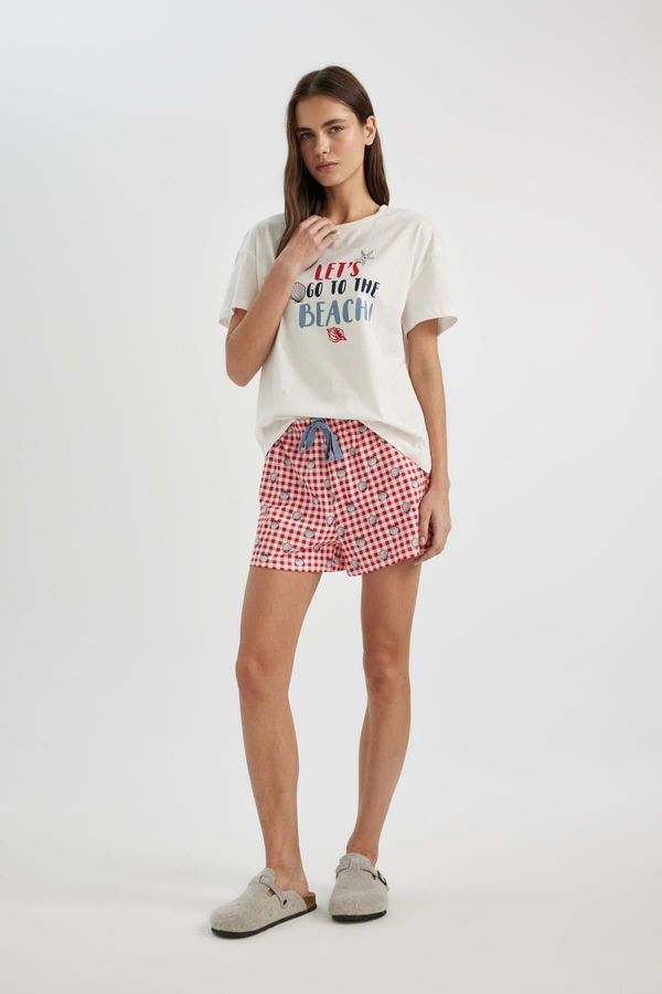 DEFACTO DEFACTO Fall In Love Regular Fit Printed Short Sleeve Shorts Pajama Set