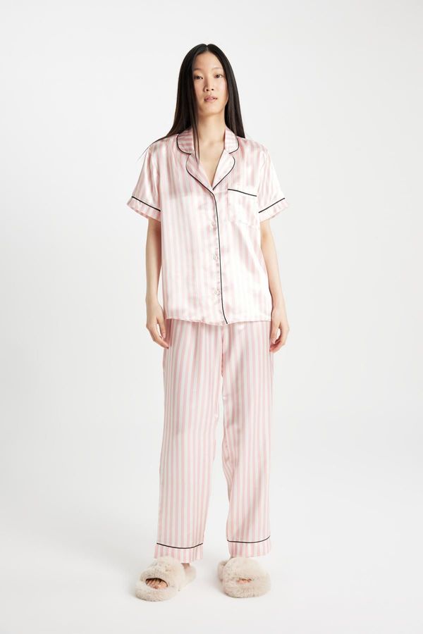 DEFACTO DEFACTO Fall in Love Striped Short Sleeve Satin Pajama Set