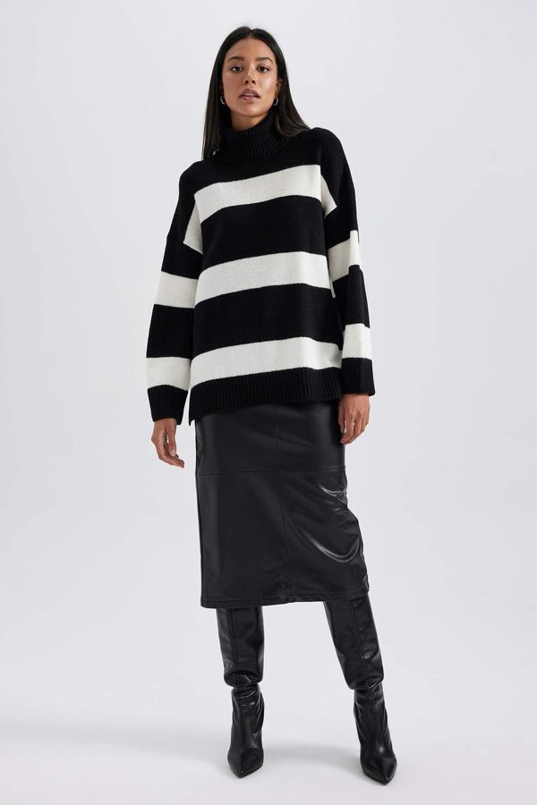 DEFACTO DEFACTO Faux Leather Normal Waist Midi Knitted Skirt