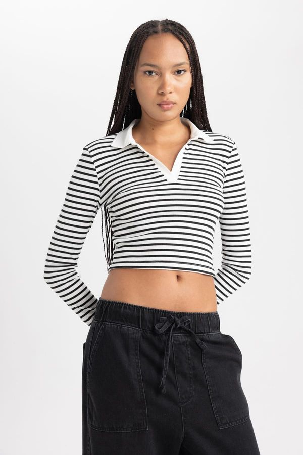 DEFACTO DEFACTO Fitted Striped Polo Collar Long Sleeve T-Shirt