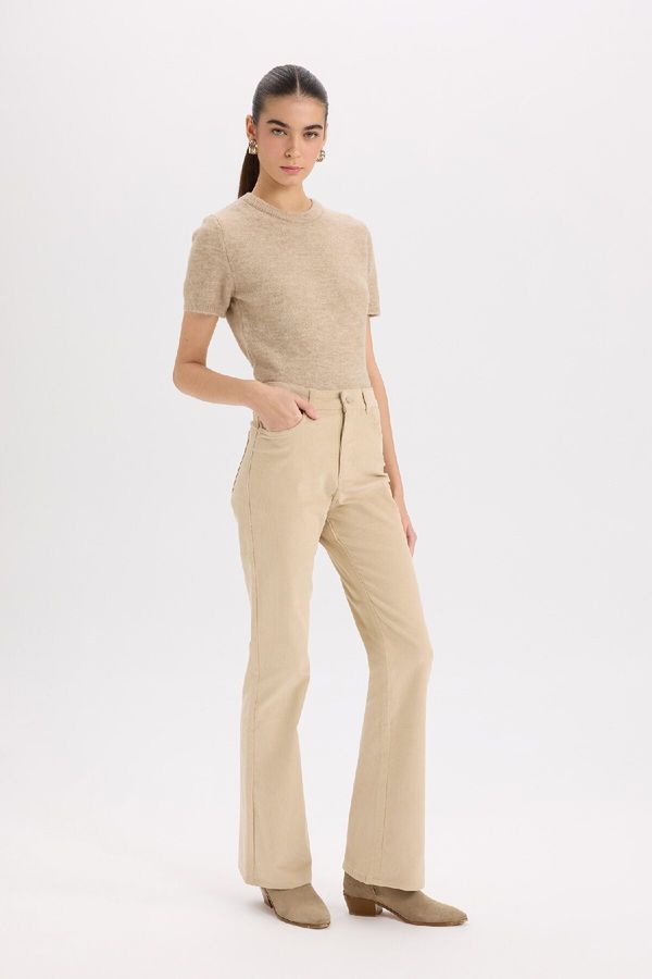 DEFACTO DEFACTO Flare Fit Pocket High Waist Flare Leg Corduroy Trousers