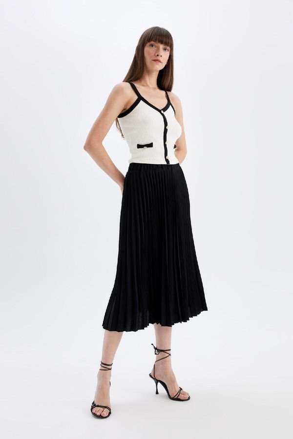 DEFACTO DEFACTO Flexible Waist Basic Plain Pleated Aerobin Midi Skirt B9014ax24au