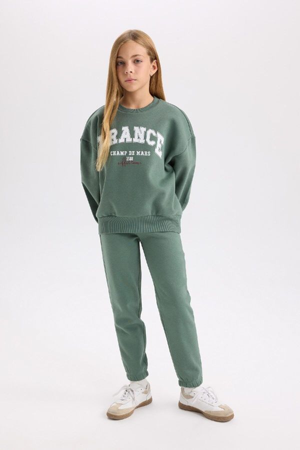 DEFACTO DEFACTO Girl 2-Piece Set Printed Crew Neck Sweatshirt Flexible Waist Jogger Sweatpants