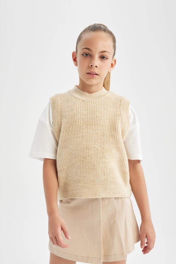 DEFACTO DEFACTO Girl Beige Crew Neck Knitted Sweater