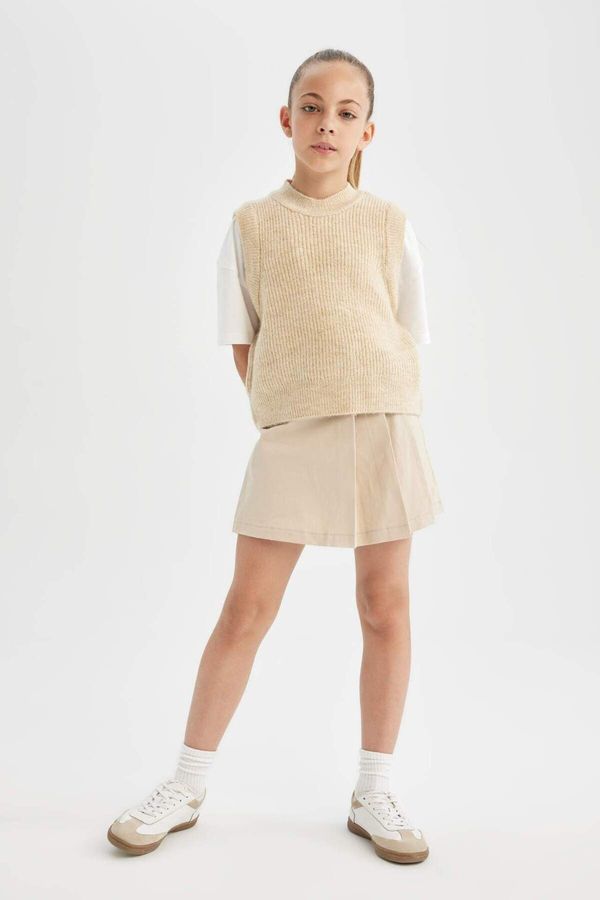 DEFACTO DEFACTO Girl Beige Gabardine Pleated School Shorts Skirt