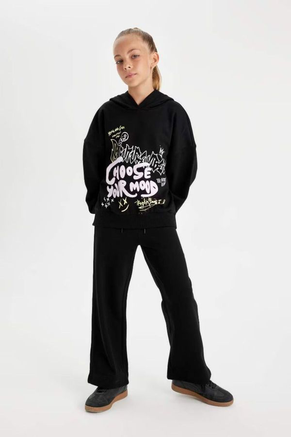 DEFACTO DEFACTO Girl Black Wide Leg Basic Plain Sweatpants