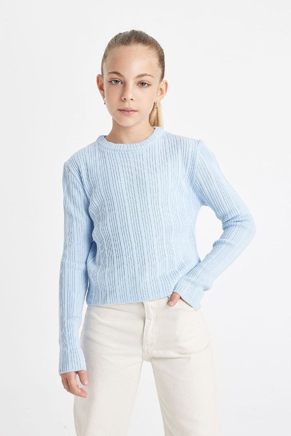 DEFACTO DEFACTO Girl Blue Standard Fit Crew Neck Knitwear Sweater