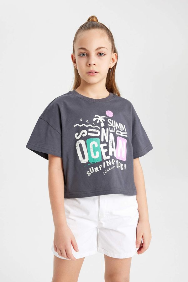 DEFACTO DEFACTO Girl Boxy Fit Slogan Printed Short Sleeve T-Shirt