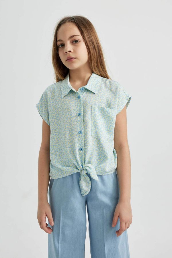 DEFACTO DEFACTO Girl Crop Patterned Short Sleeve Shirt