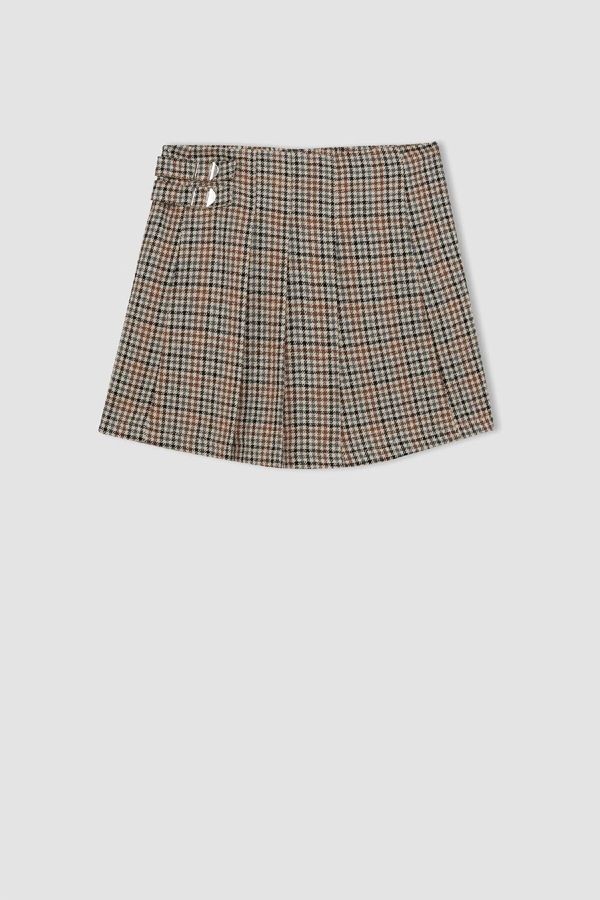 DEFACTO DEFACTO Girl Elastic Waist Plaid Pleated Twill Shorts Skirt