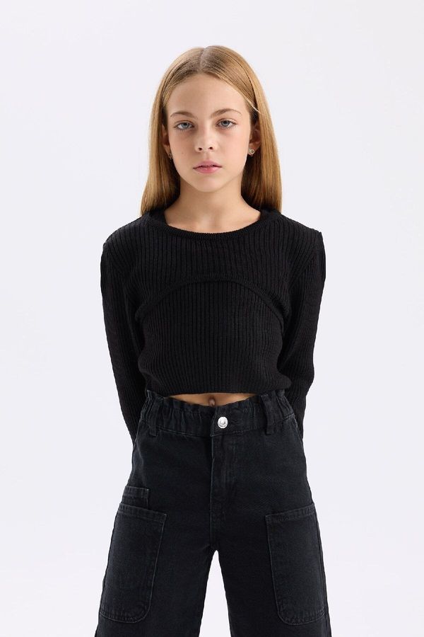 DEFACTO DEFACTO Girl Fitted Crew Neck Knitwear Black Sweater