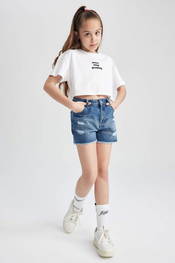 DEFACTO DEFACTO Girl Mom Fit Ripped Detailed Shorts
