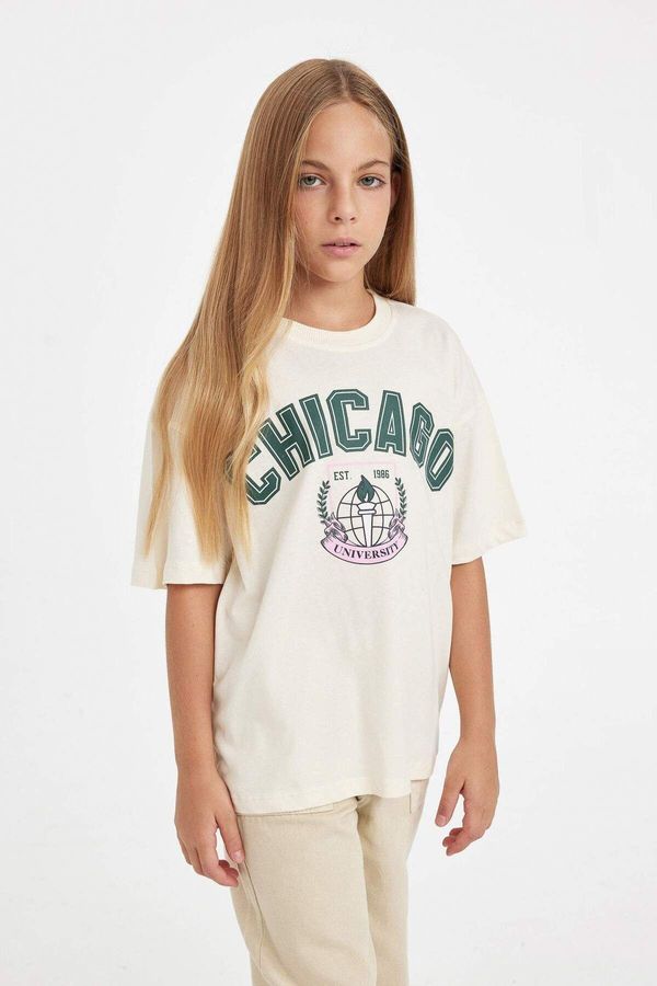 DEFACTO DEFACTO Girl Oversize Fit Crew Neck Printed Short Sleeve School T-Shirt