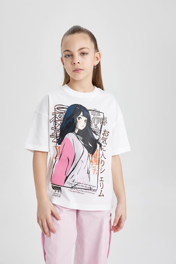 DEFACTO DEFACTO Girl Oversize Fit Crew Neck Printed Short Sleeve T-Shirt