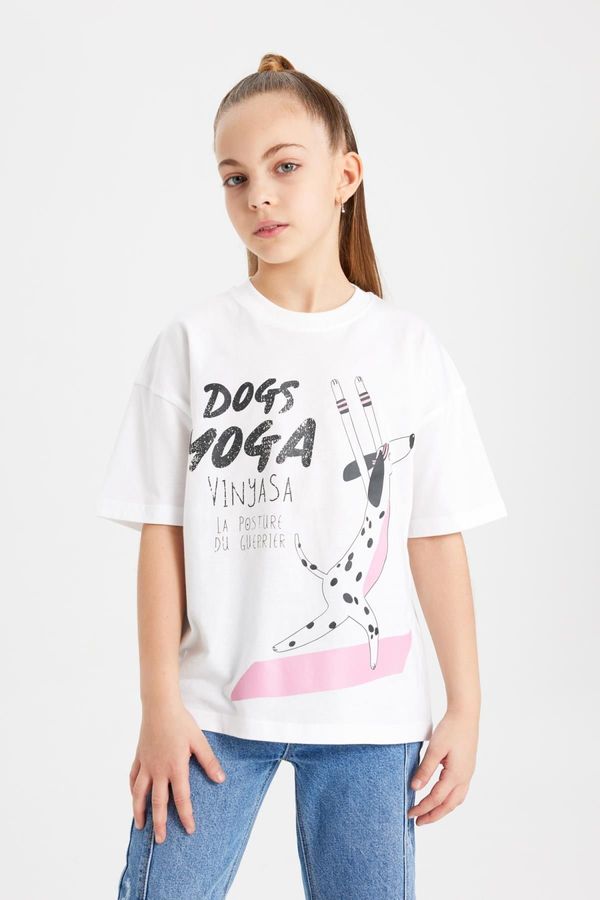 DEFACTO DEFACTO Girl Oversize Fit Crew Neck Printed Short Sleeve T-Shirt