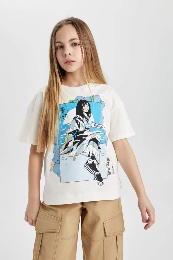 DEFACTO DEFACTO Girl Oversize Fit Printed Short Sleeve T-Shirt