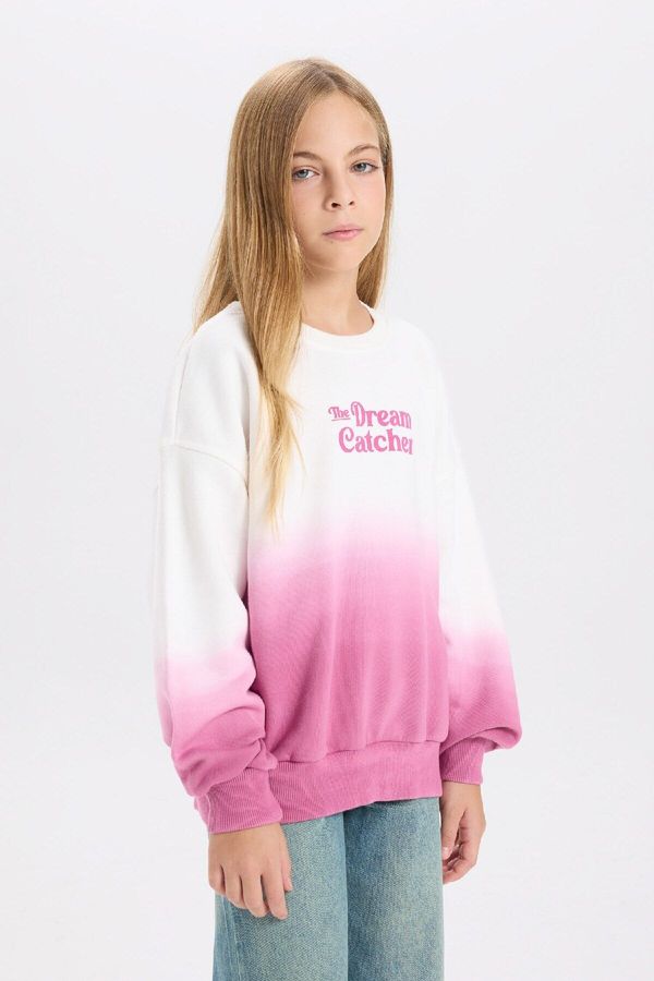 DEFACTO DEFACTO Girl Oversize Wide Pattern Crew Neck Gradient Printed Sweatshirt