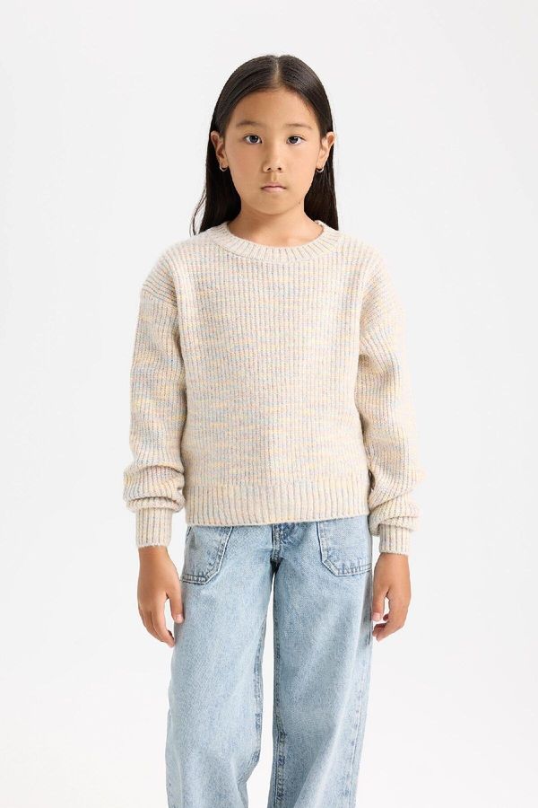 DEFACTO DEFACTO Girl Oversize Wide Pattern Crew Neck Knitwear Sweater