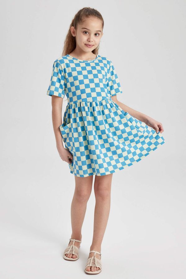 DEFACTO DEFACTO Girl Patterned Short Sleeve Combed Cotton Dress