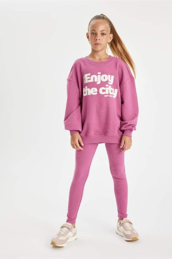 DEFACTO DEFACTO Girl Printed Sweatshirt Tights 2-Piece Set