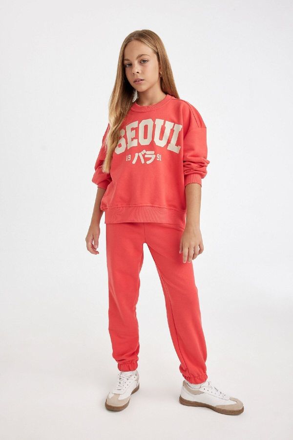 DEFACTO DEFACTO Girl Printed Sweatshirt Tracksuit Bottom 2-Piece Set