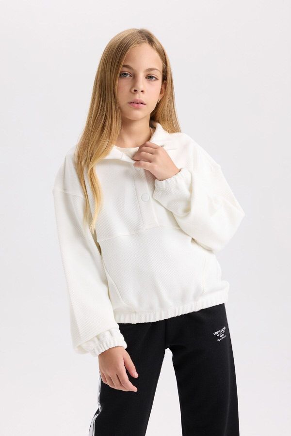 DEFACTO DEFACTO Girl Relax Fit Snap Fastener Stand Collar Basic Plain Sweatshirt