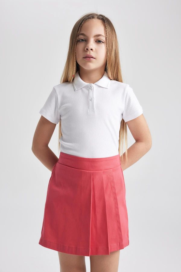 DEFACTO DEFACTO Girl Slim Fit Basic Ribbed Camisole Polo Collar Short Sleeve White School T-Shirt