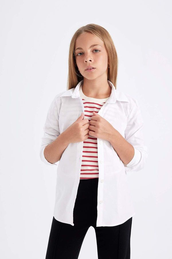 DEFACTO DEFACTO Girl Slim Fit Bengalin Long Sleeve Basic Plain White School Shirt