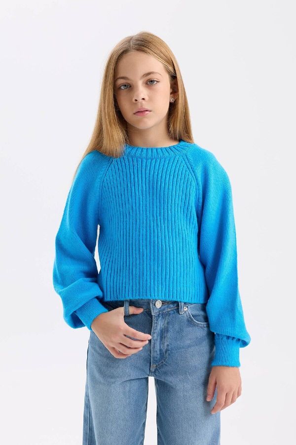 DEFACTO DEFACTO Girl Standard Fit Crew Neck Elastic Sleeve Knitted Sweater