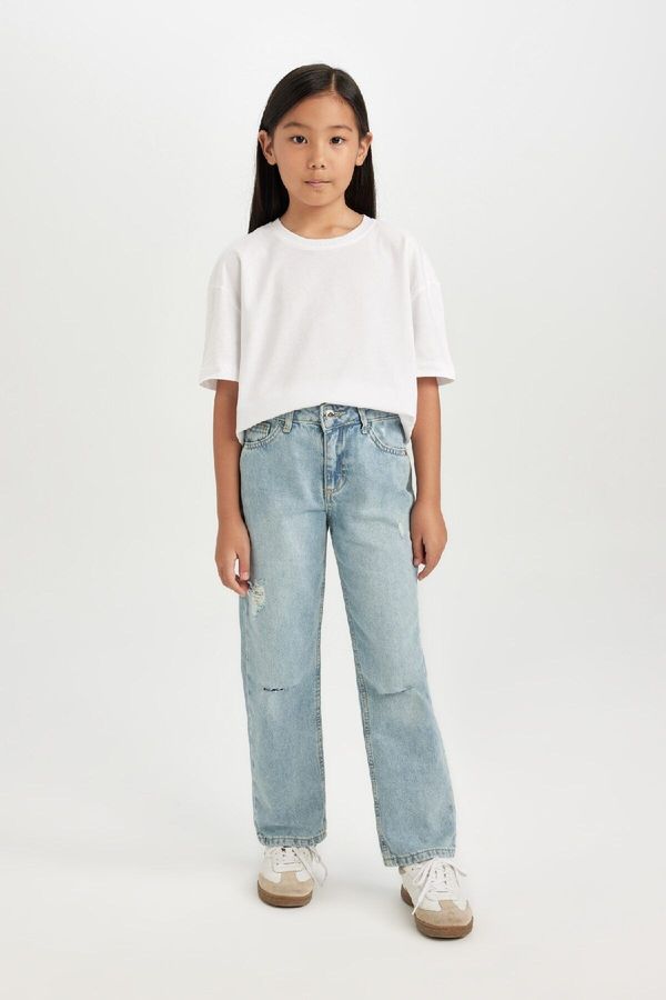 DEFACTO DEFACTO Girl Straight Fit Ripped Detailed Straight Leg Pocket Jean Trousers