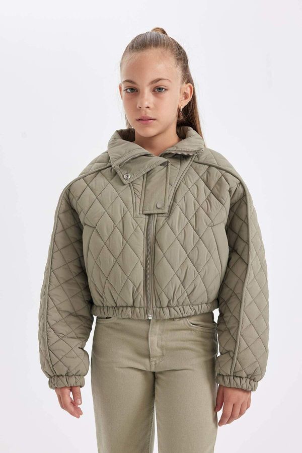 DEFACTO DEFACTO Girl Water Repellent Stand Collar Snap-Flat Quilted Elastic Waist Pocket Puffer Coat