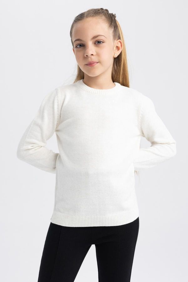 DEFACTO DEFACTO Girl White Crew Neck School Sweater