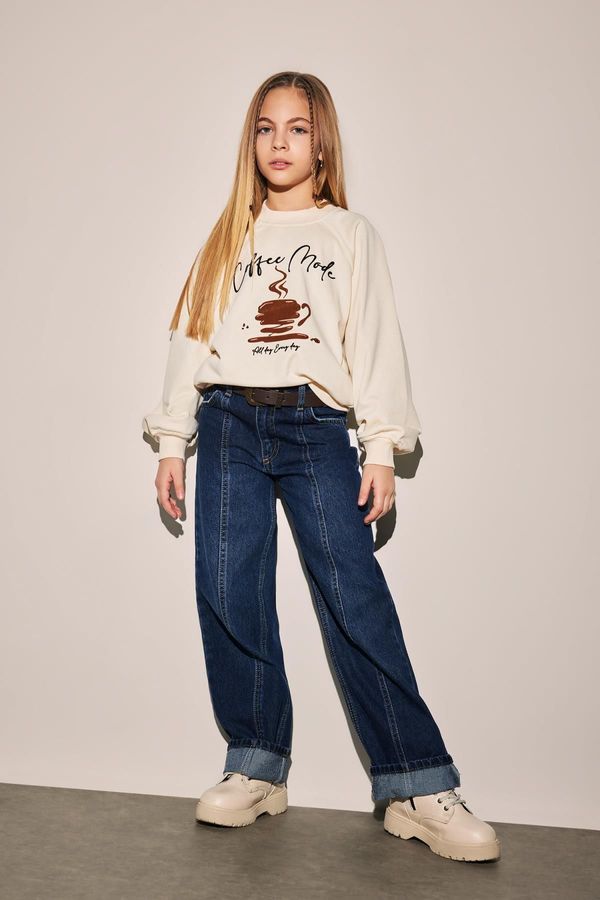 DEFACTO DEFACTO Girl Wide Leg Folded Leg Jean Trousers