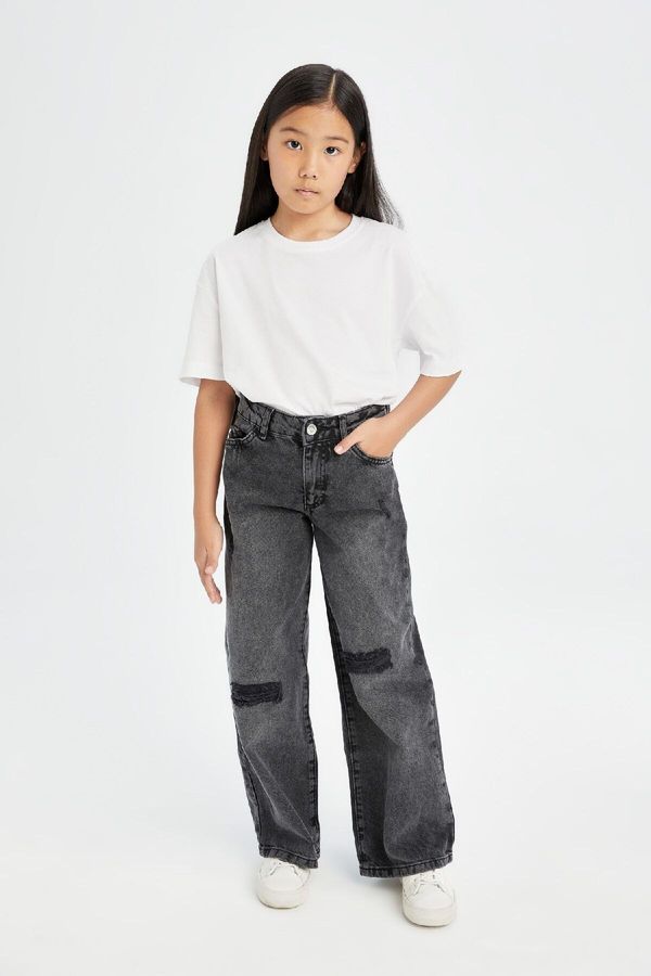 DEFACTO DEFACTO Girl Wide Leg Ripped Detail Wide Leg Pocket Anthracite Jean Trousers