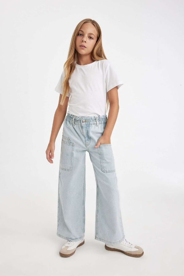 DEFACTO DEFACTO Girl Wide Leg Wide Leg Elastic Waist Pocket Jean Trousers