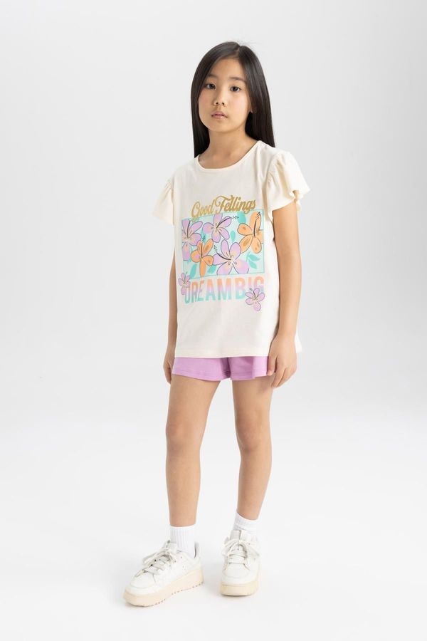 DEFACTO DEFACTO Girl&#39;s Printed Short Sleeve Pajama Set with Shorts