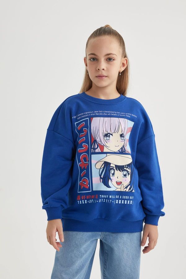 DEFACTO DEFACTO Girl&#39;s Relax Fit Crew Neck Printed Sweatshirt