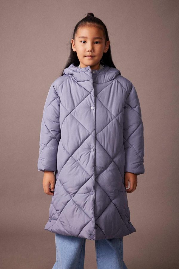 DEFACTO DEFACTO Girl&#39;s Water Repellent Hooded Quilted Long Coat