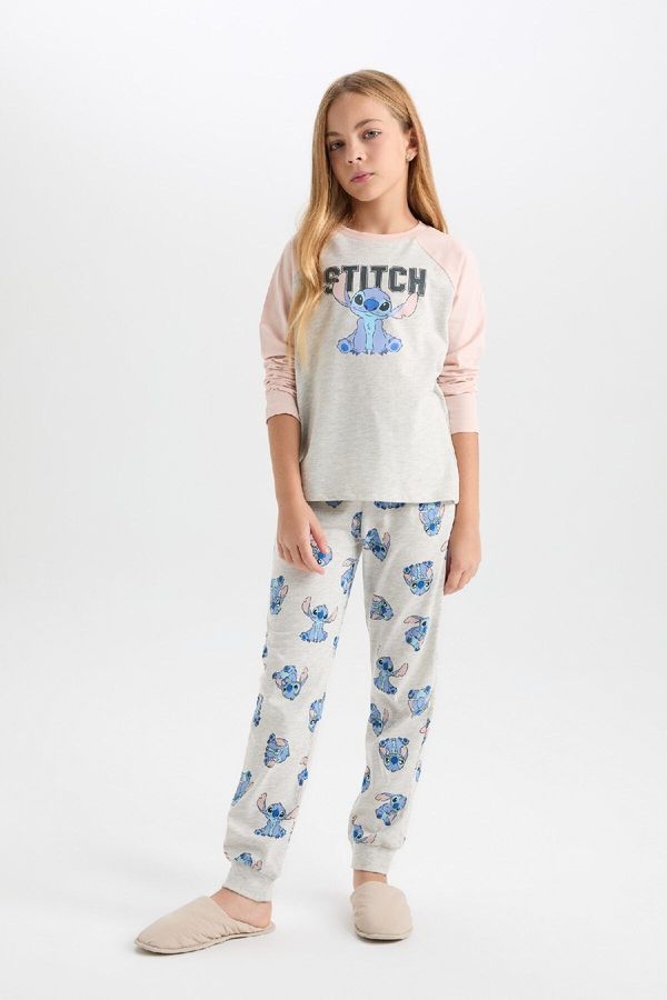 DEFACTO DEFACTO Girls 2-Piece Pajama Set Disney Lilo & Stitch Crew Neck Top Long Bottom