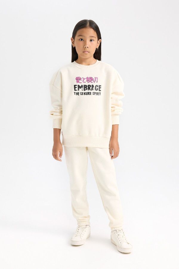 DEFACTO DEFACTO Girls 2-Piece Set Thick Fabric Printed Sweatshirt Top Elastic Waist Jogger Tracksuit Bottoms