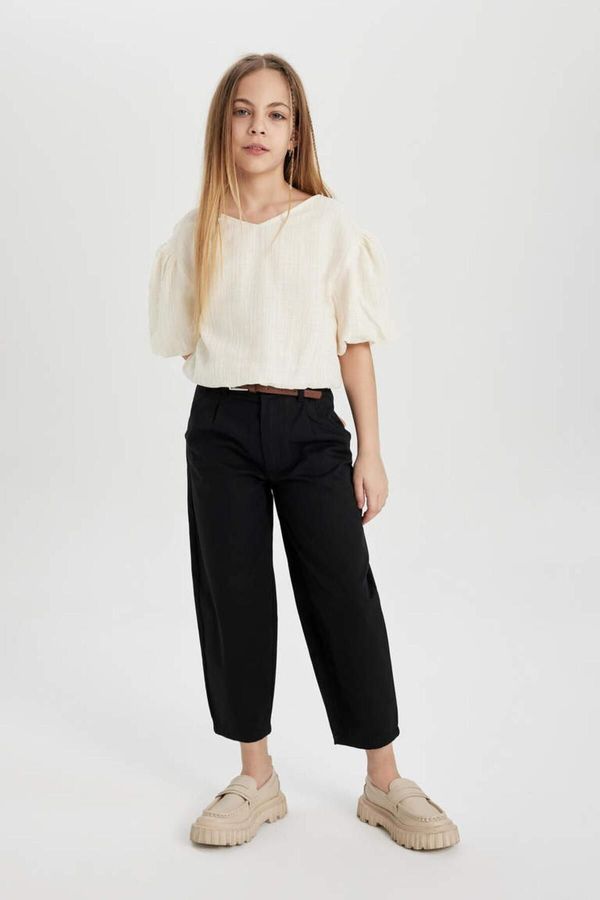 DEFACTO DEFACTO Girl's Barrel Fit Wide Leg Cotton Belted Trousers