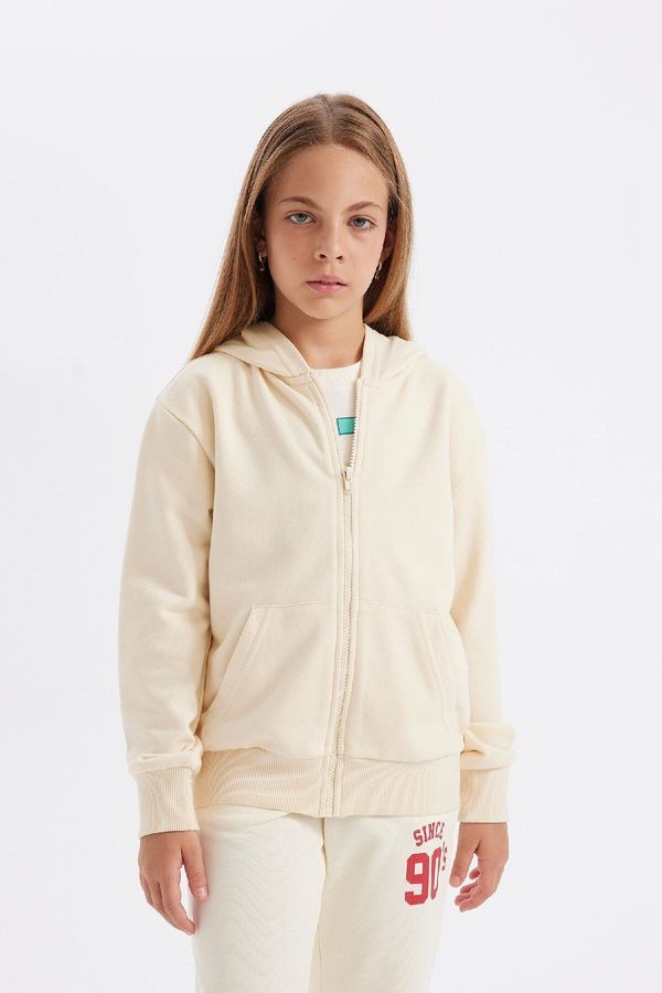 DEFACTO DEFACTO Girls Basic Hooded Zippered School Cardigan