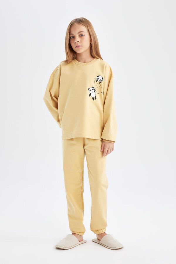 DEFACTO DEFACTO Girls Bear Printed Long Sleeve Top Long Bottom Pajama Set