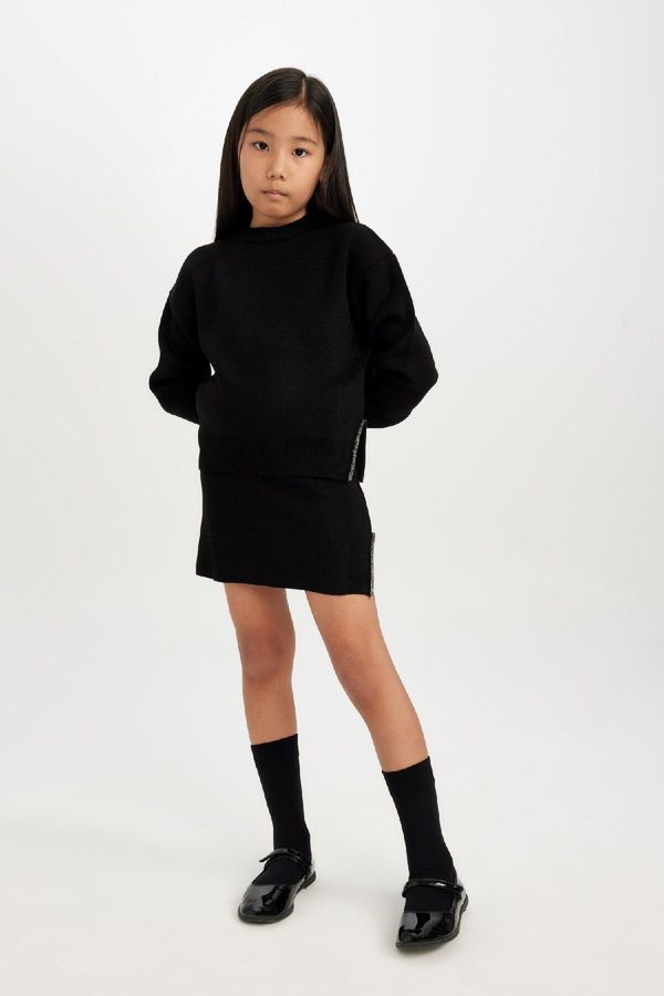 DEFACTO DEFACTO Girl's Black Skirt with Slits