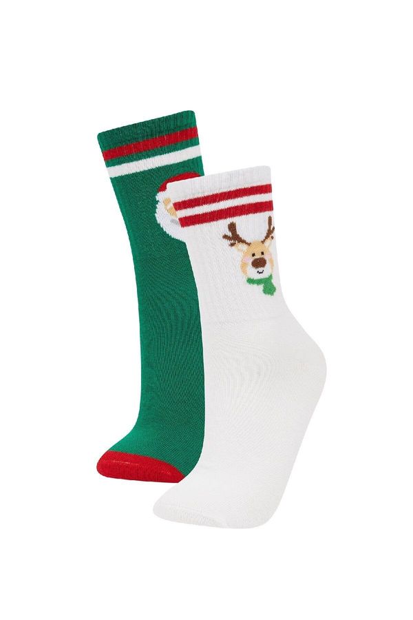 DEFACTO DEFACTO Girl's Christmas Themed 2-Piece Cotton Long Socks