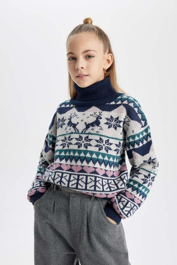 DEFACTO DEFACTO Girls Christmas Themed Turtleneck Sweater