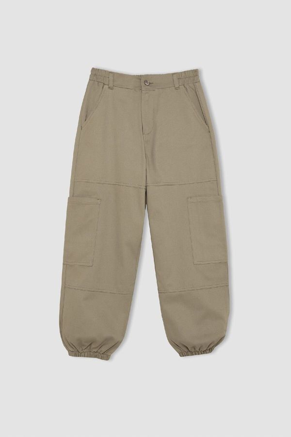 DEFACTO DEFACTO Girls Cotton Parachute Trousers with Elastic Waist and Legs and Cargo Pockets