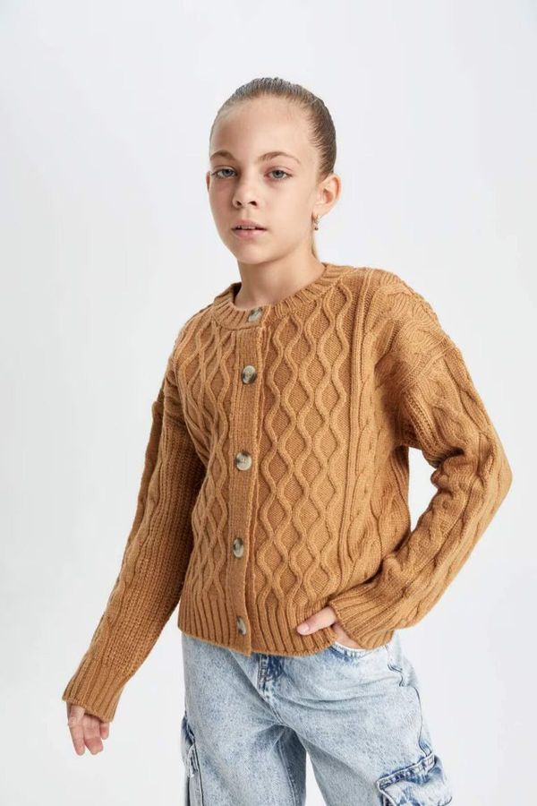 DEFACTO DEFACTO Girls Crew Neck Buttoned Cardigan