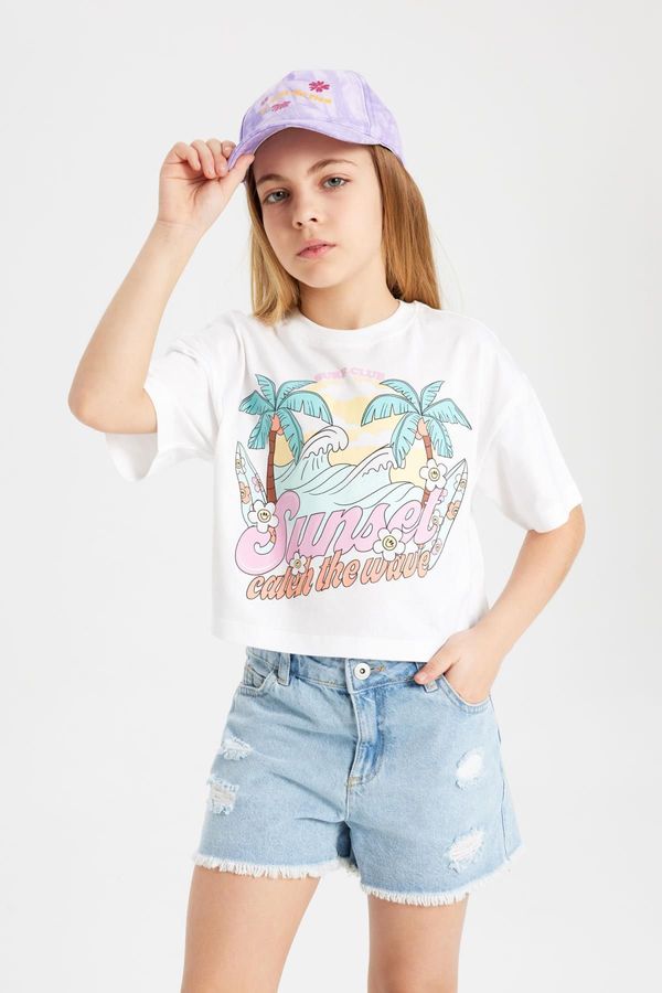 DEFACTO DEFACTO Girl's Crew Neck Printed Short Sleeve T-Shirt