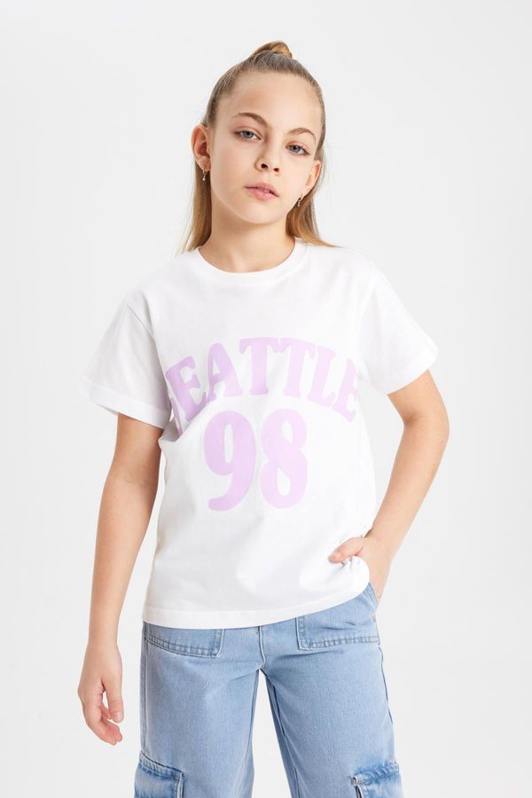 DEFACTO DEFACTO Girls Crew Neck Printed Short Sleeve T-Shirt